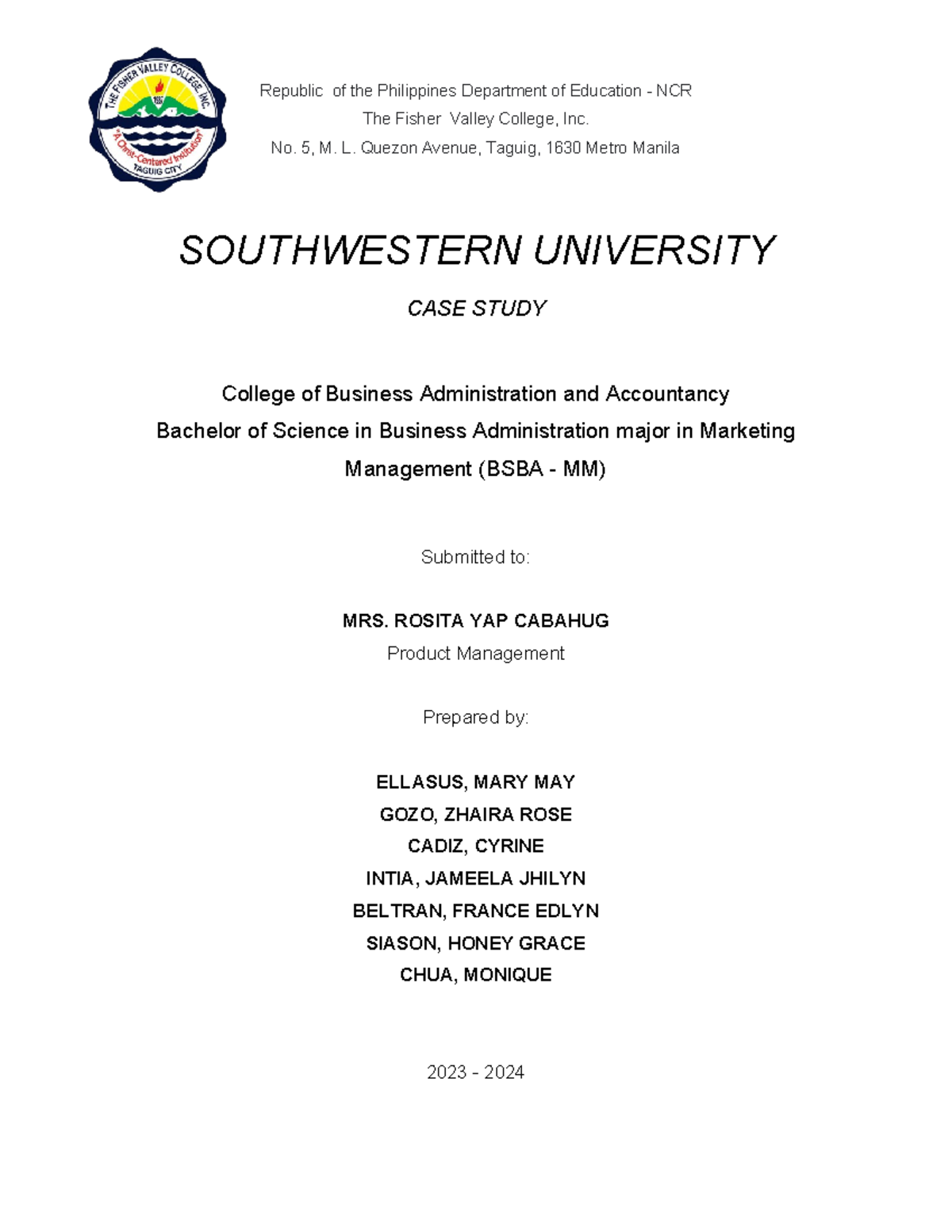 Southwestern University CASE Study - The Fisher Valley College, Inc. No ...