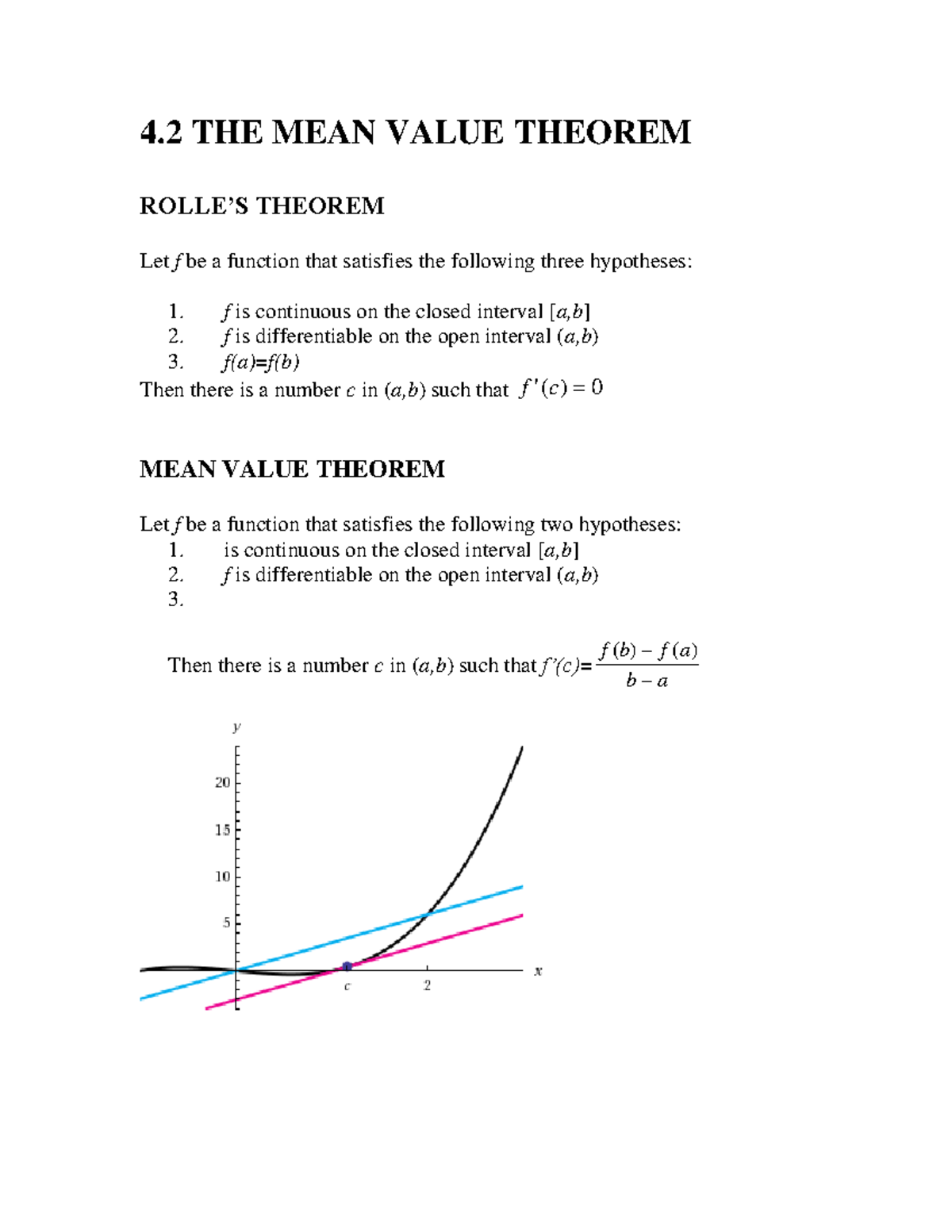 Math 151 Lecture Note - 4 THE MEAN VALUE THEOREM ROLLE’S THEOREM Let F ...