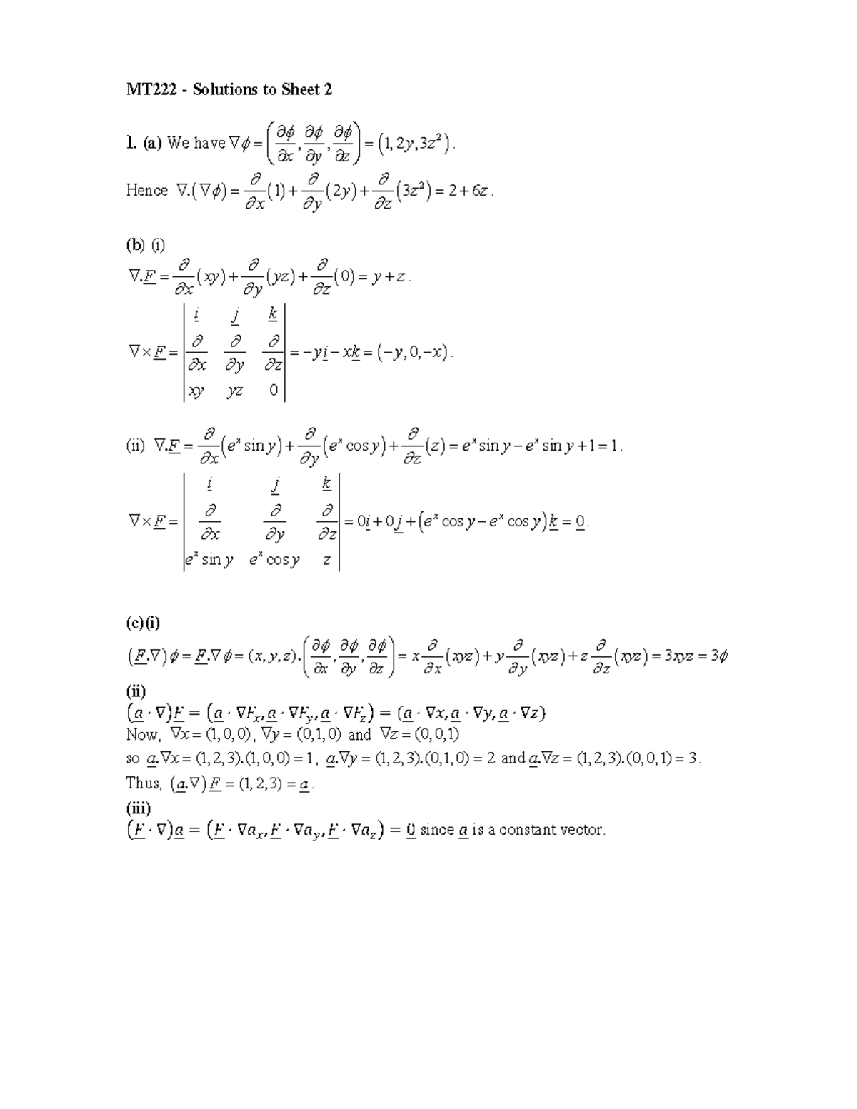 MT2220 Sheet 2 Solution - MT222 - Solutions to Sheet 2 (a) We have ...