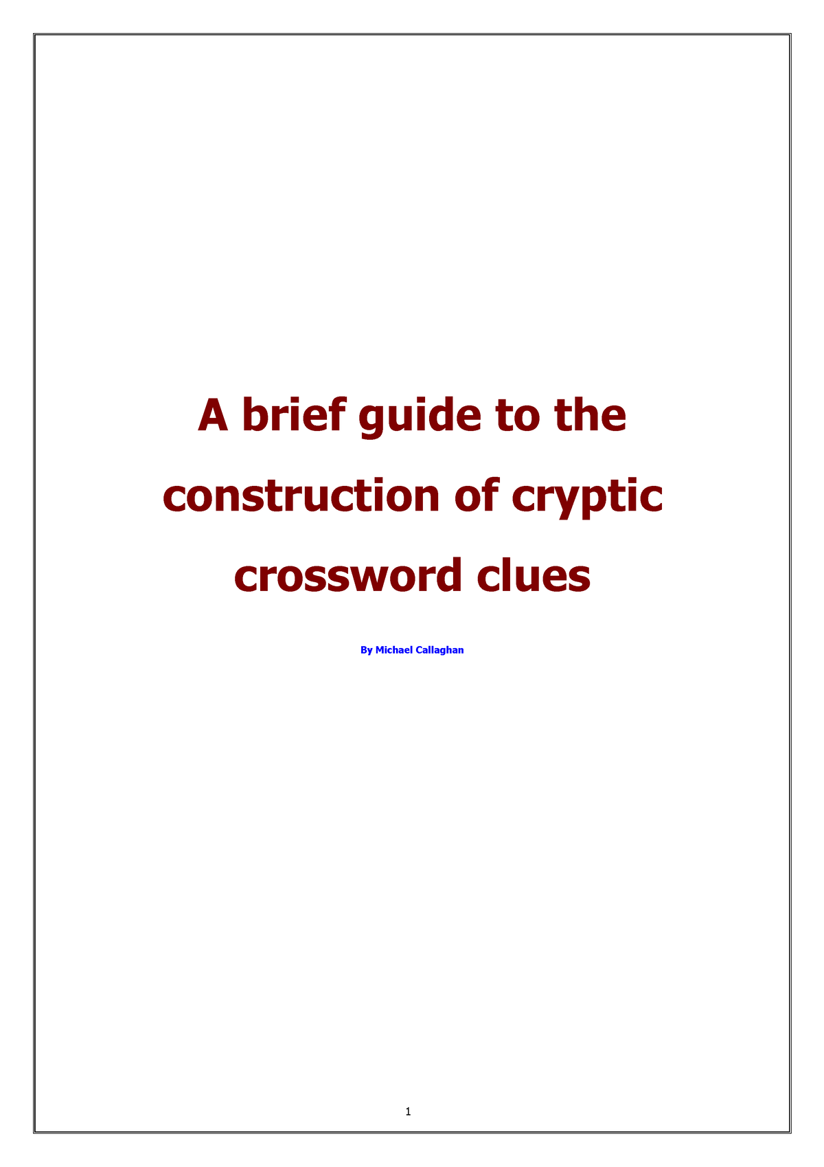 Cryptic Crossword Clues Studocu