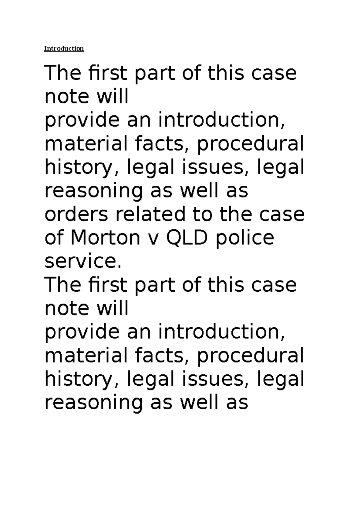 Foundations case note - yeidsakjdkdedide - Introduction The first part ...