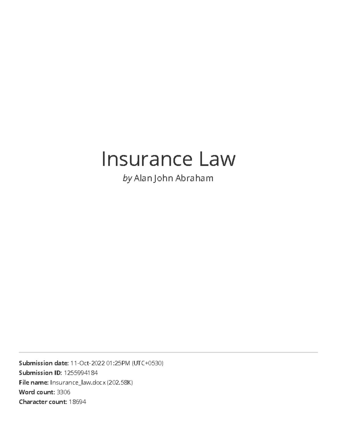 Insurance Law Nsnsnsn Insurance Law by Alan John Abraham Submission
