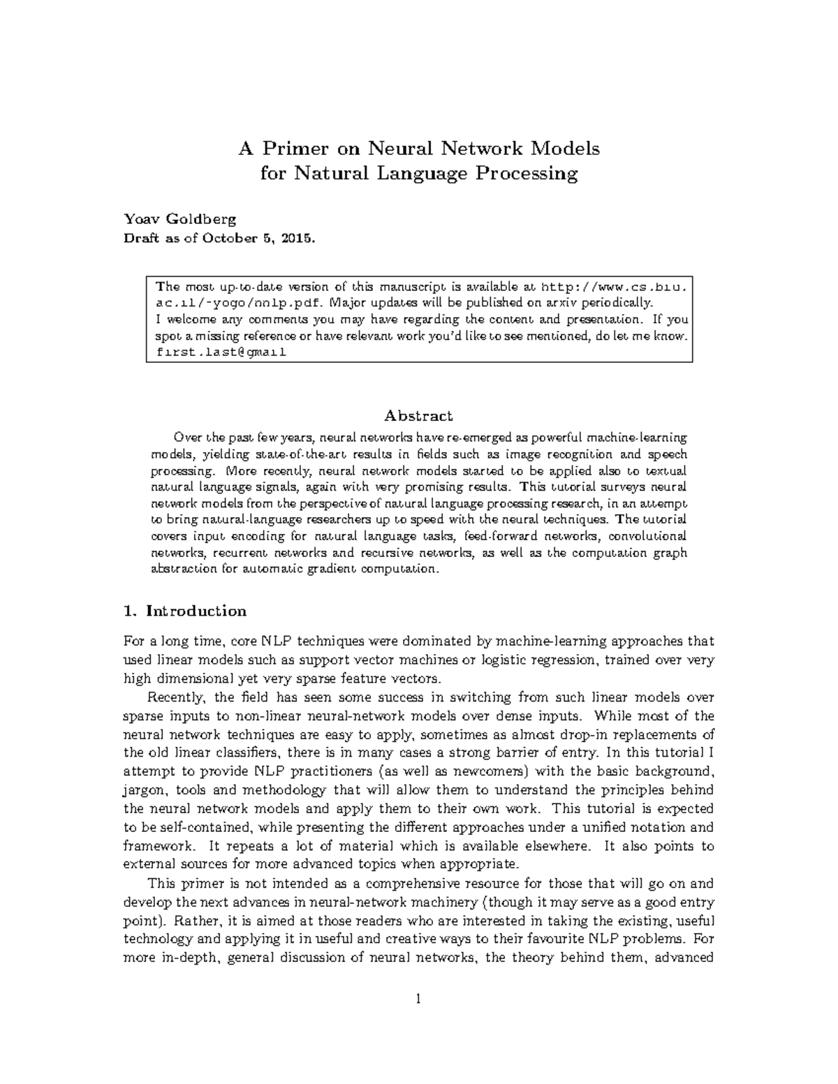 G15 - Reading Resources - A Primer on Neural Network Models for Natural ...