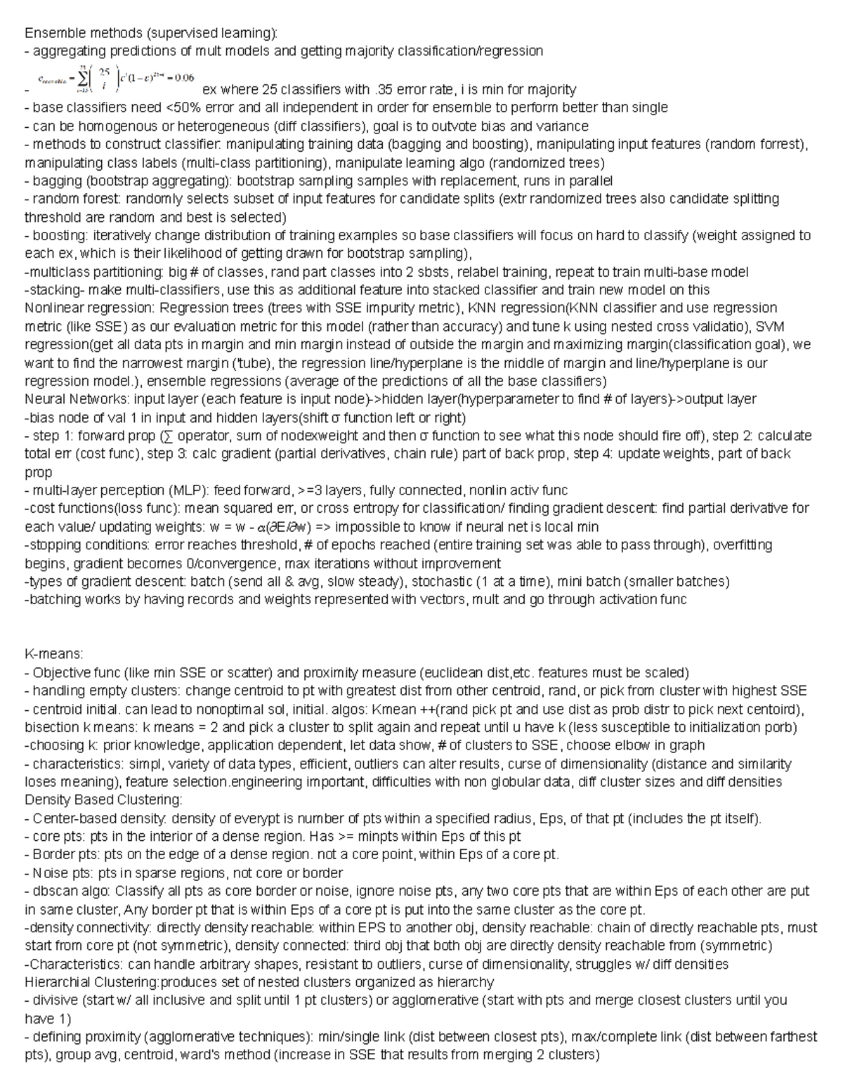 Ml Exam 2 Summary Machine Learning Ensemble Methods Supervised