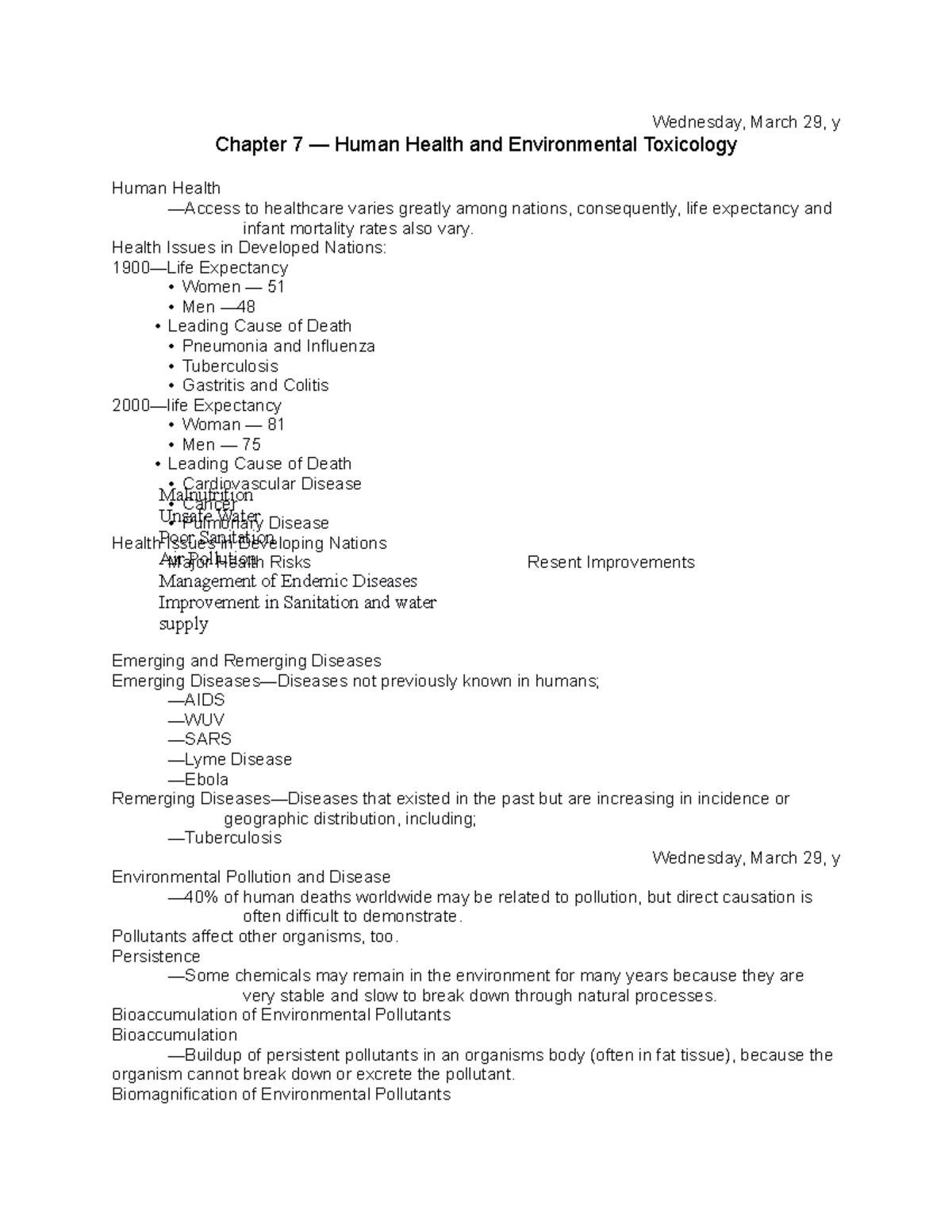 Biology Notes Chapter 7 - Wednesday, March 29, y Chapter 7 — Human ...