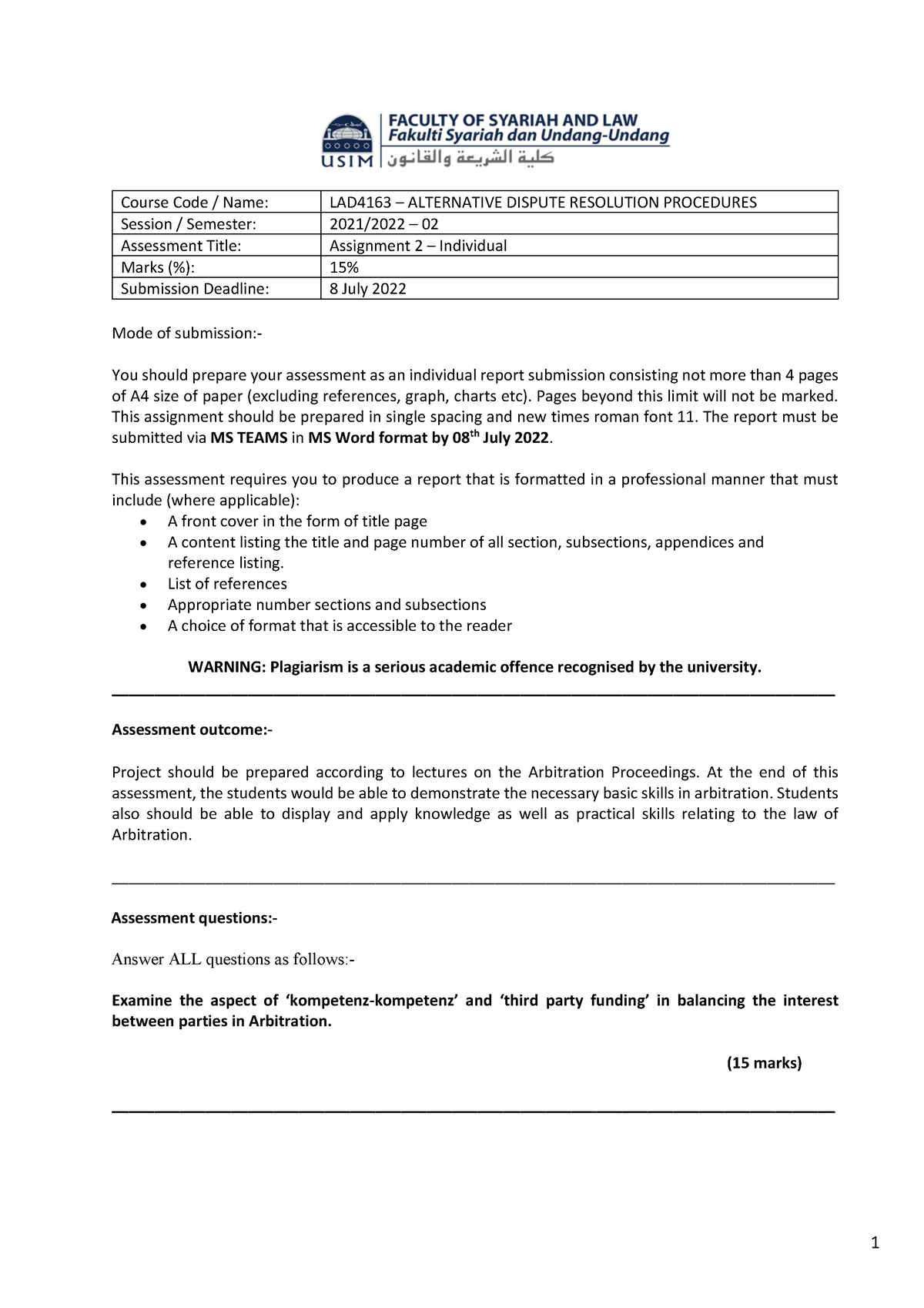 Assignment 2, ADR SMUS 202202 1 Course Code / Name LAD4163 3