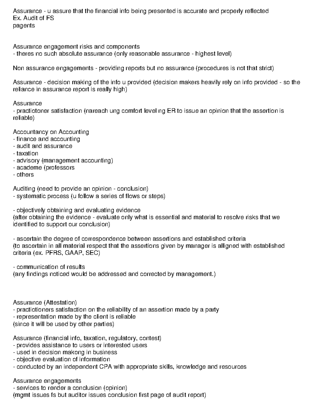 Chapter 1 auditing - Assurance - u assure that the financial info being ...