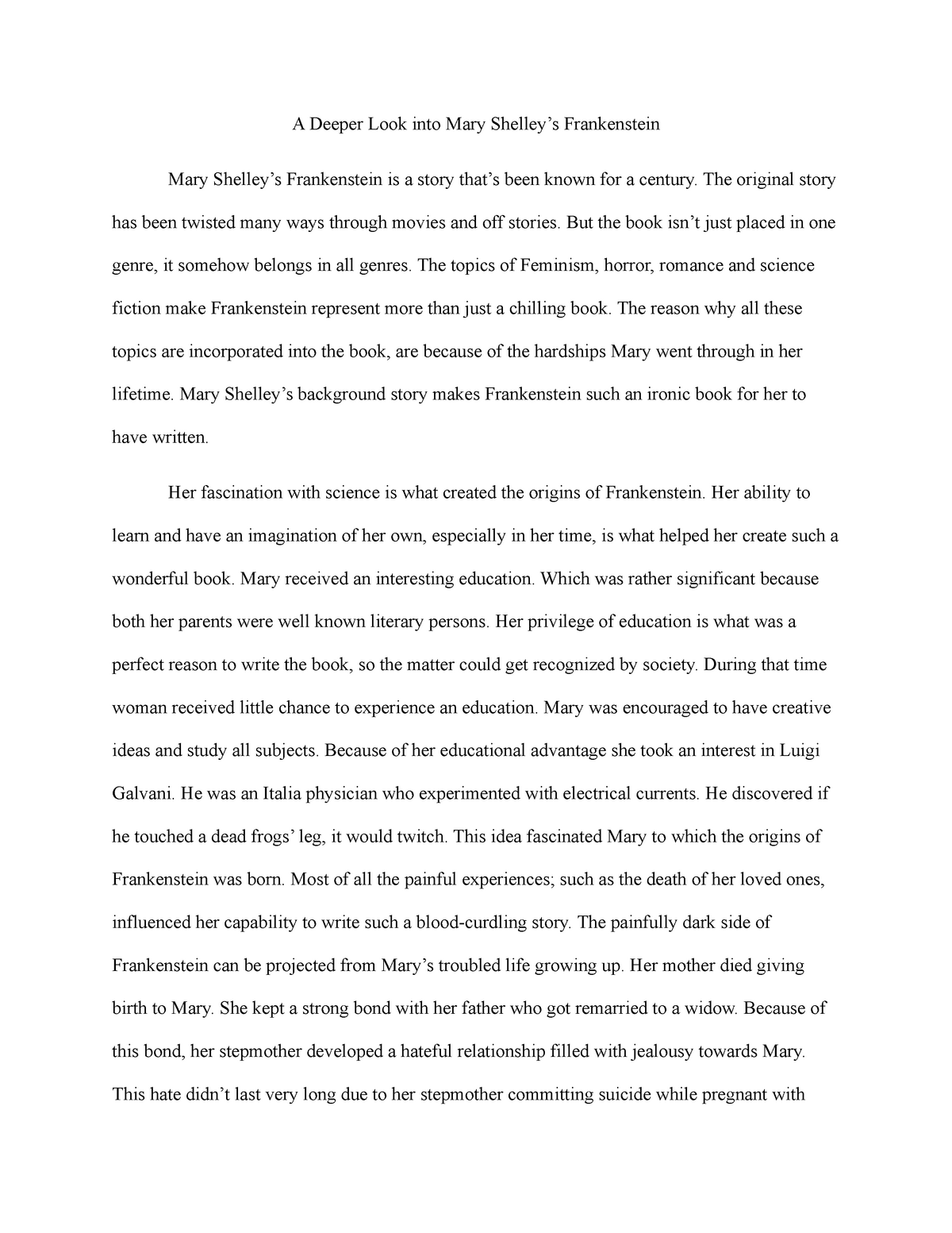 essay about frankenstein by mary shelley
