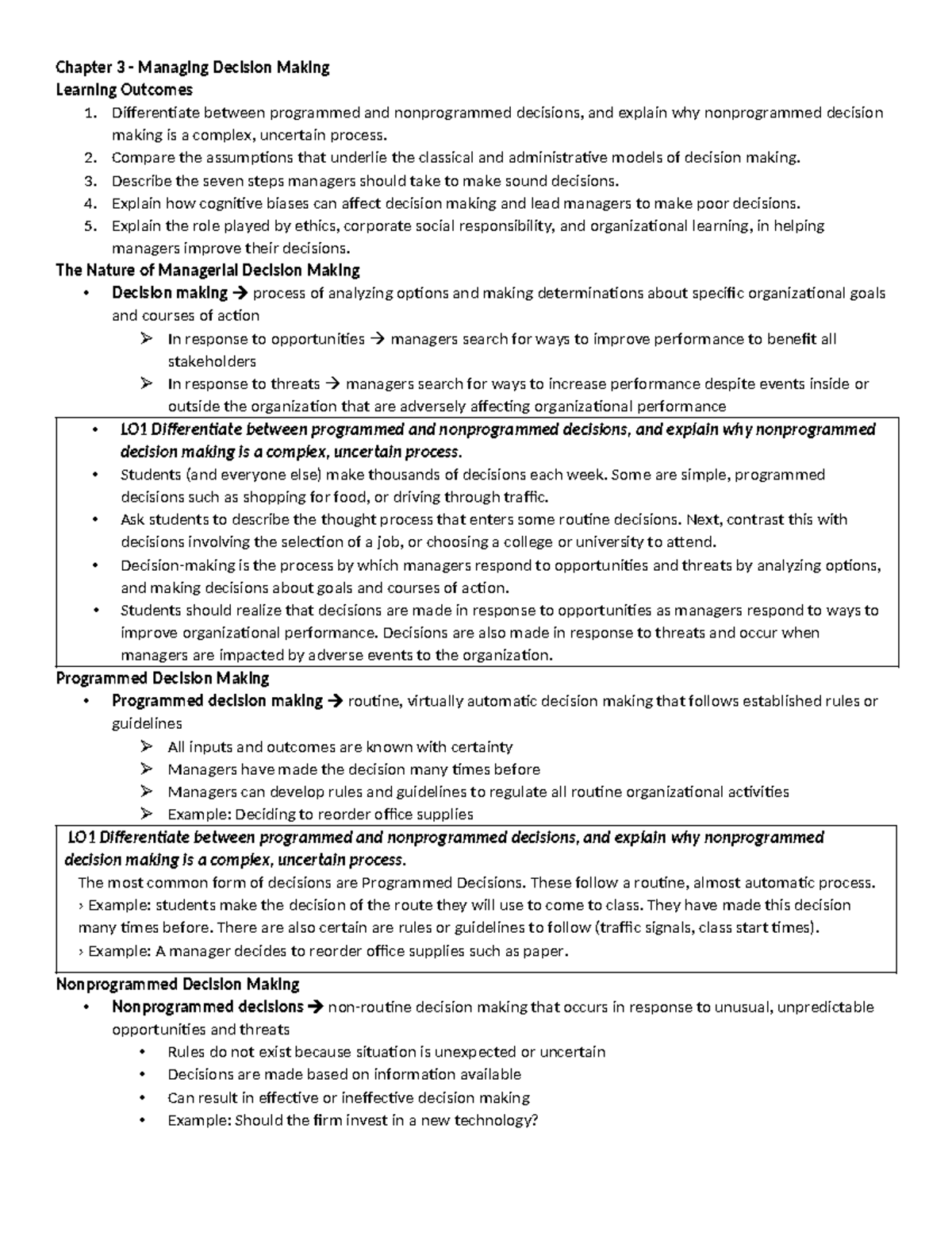 MGMT 2310 - Chapter 3 Notes - Chapter 3 - Managing Decision Making ...
