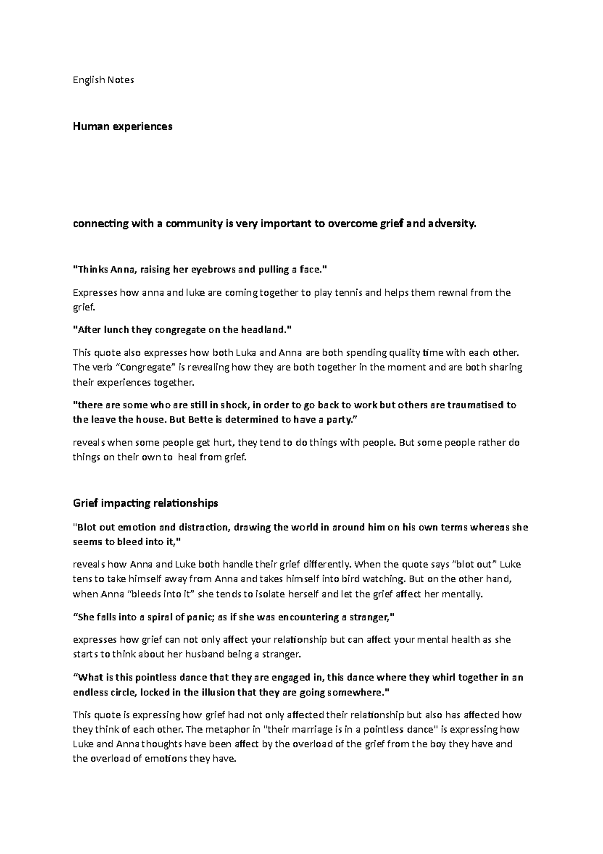 English Notes v1 on top English Notes Human experiences connecting