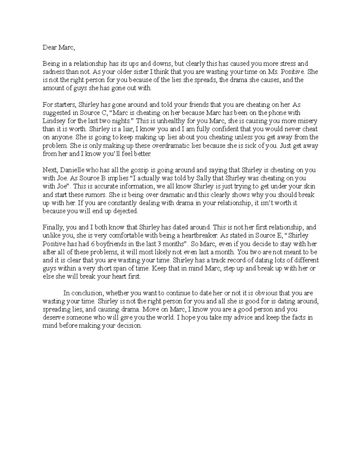 Dear Marc - Dear Marc Assignment - Dear Marc, Being in a relationship ...