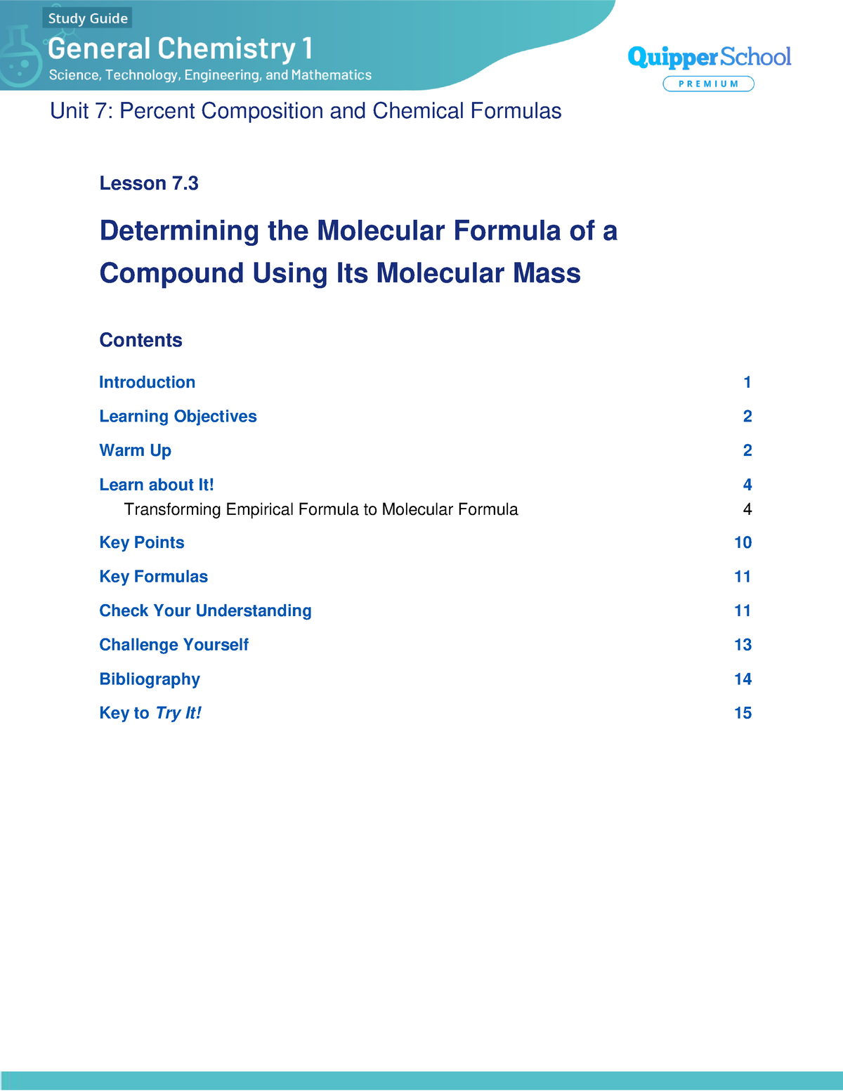 Determining the Molecular Formula - Introduction Contents Learning ...