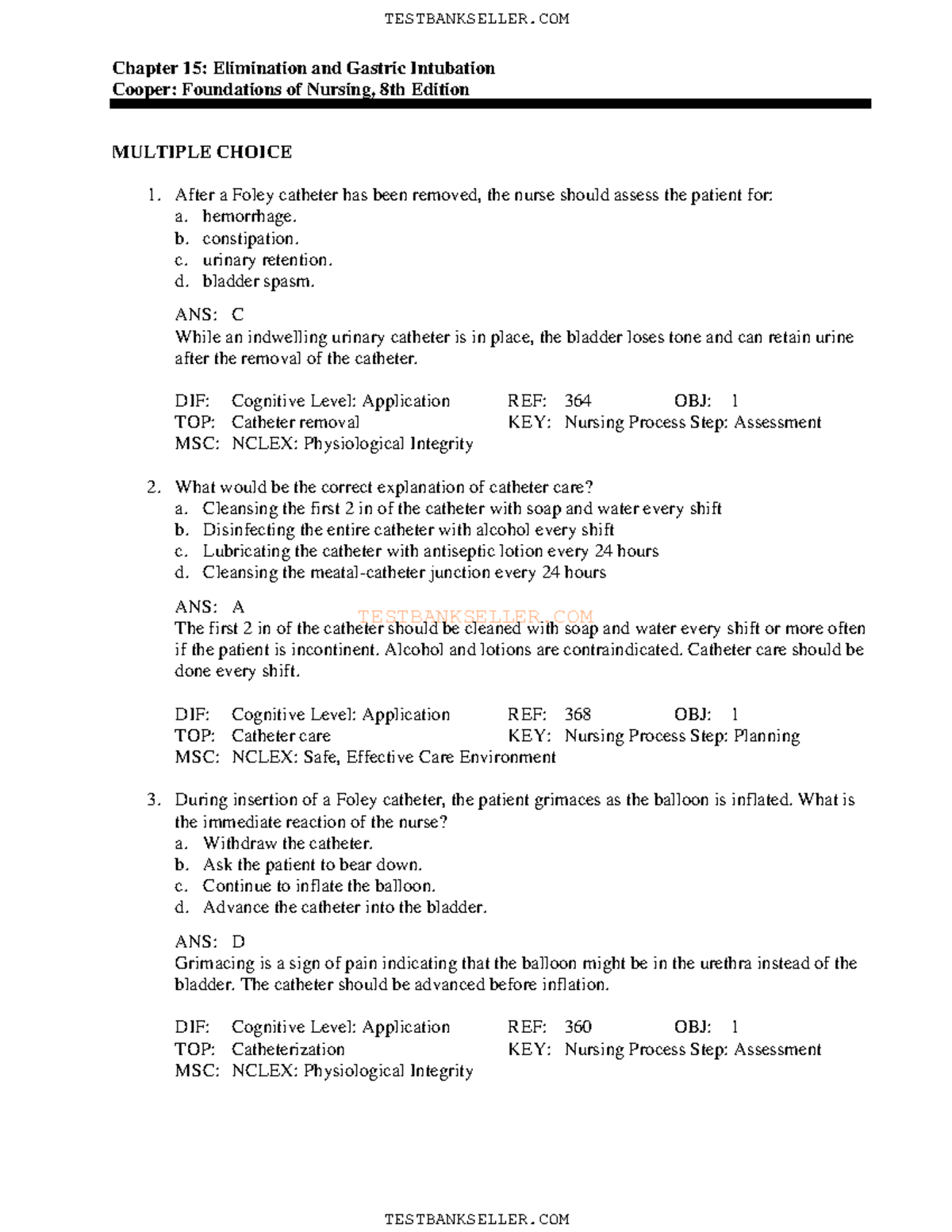 9780323484367TESTBANK\ 15 TESTBANKSELLER Chapter 15 Elimination