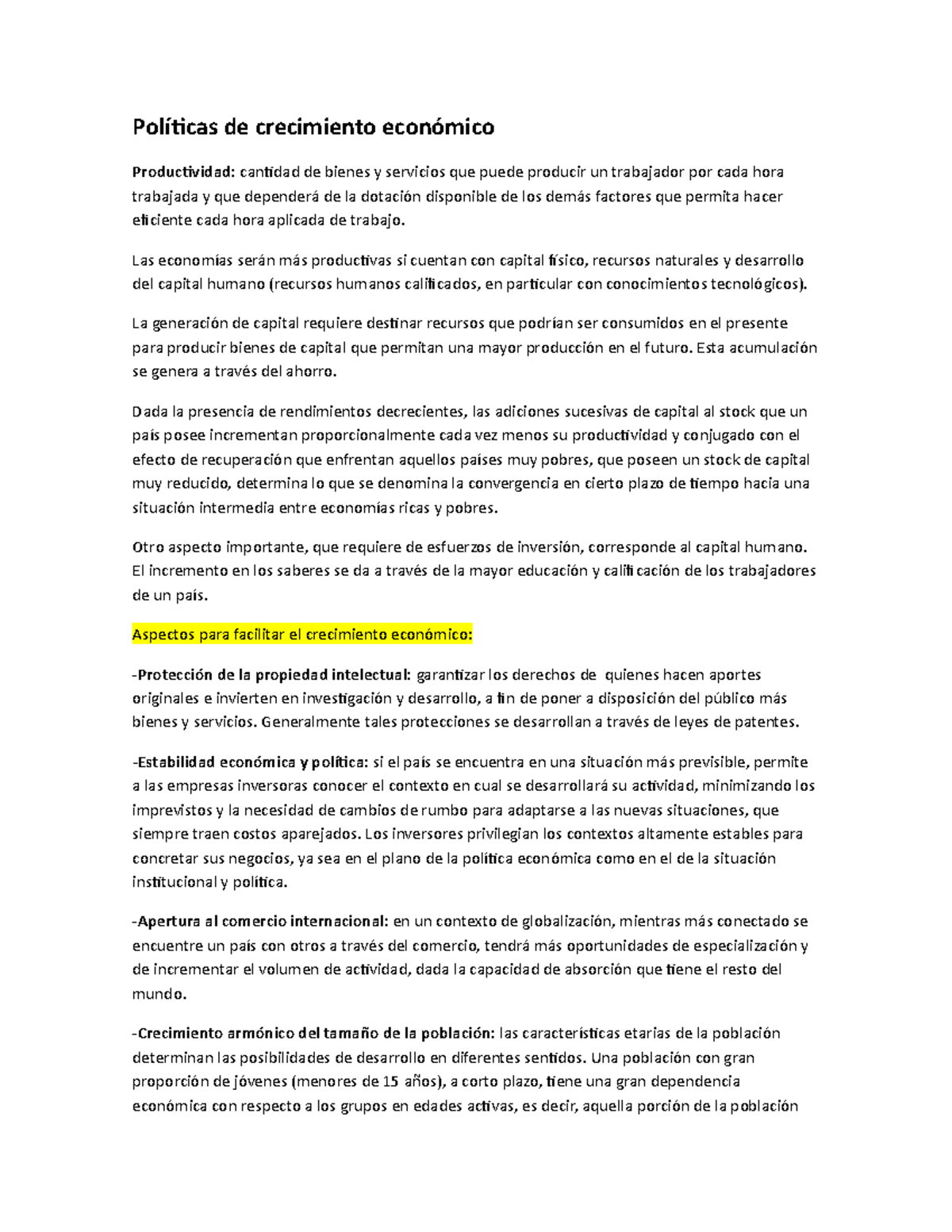 Politicas de Crecimiento Económico - Resumen - de crecimiento ...