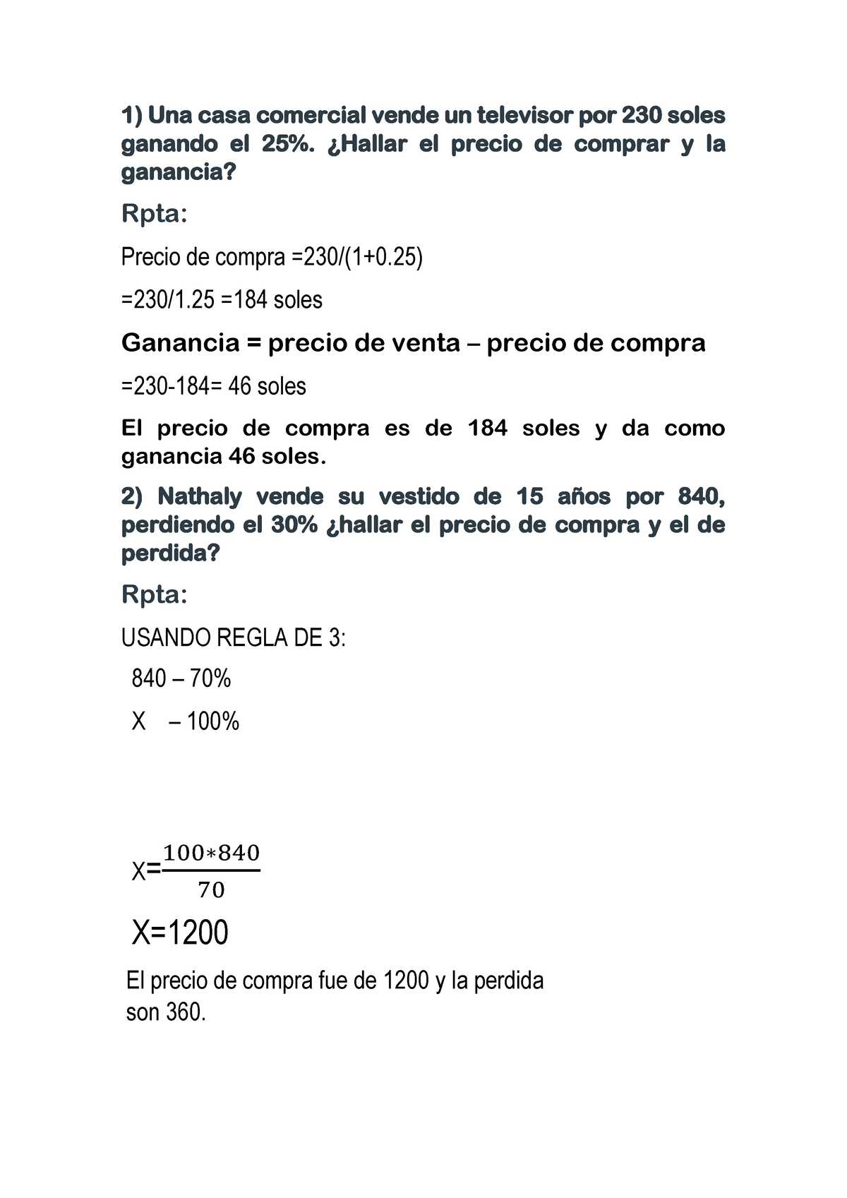 Sem Operaciones Mercantiles Una Casa Comercial Vende Un Televisor Por Soles Ganando