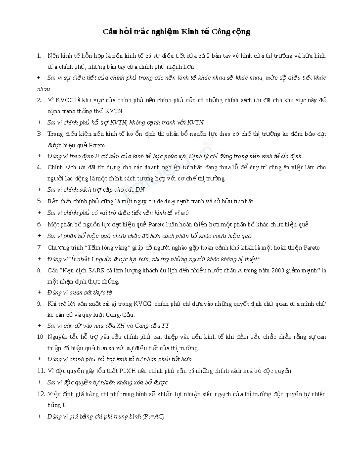 Trắc nghiệm KTCC - Câu h ỏi tr ắc nghi ệm Kinh t ế Công c ộng N ền kinh ...