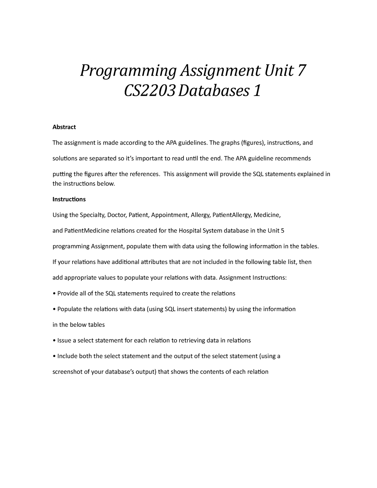 computer programming assignment statement