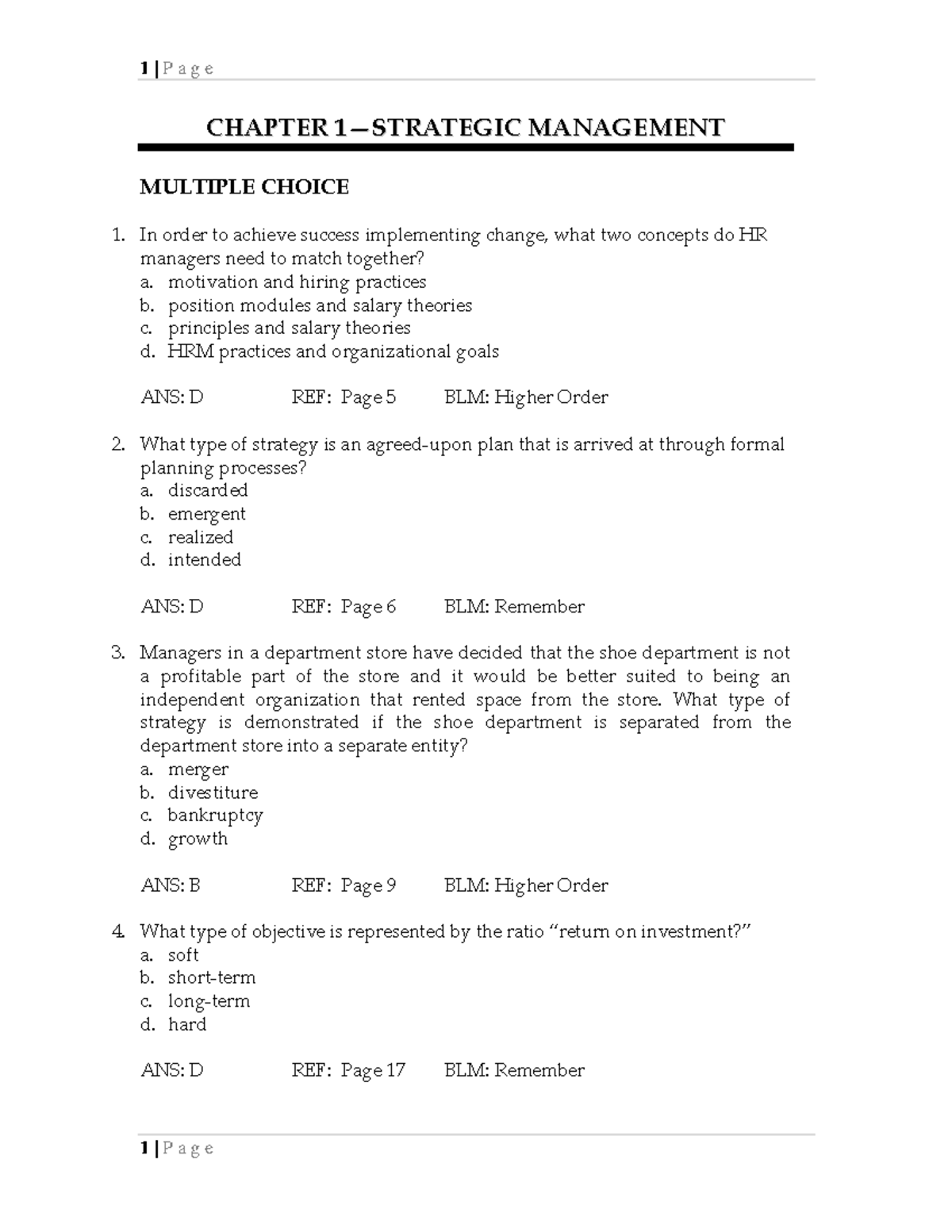 Test 10 2018, Questions And Answers - 1|Page CHAPTER 1—STRATEGIC ...