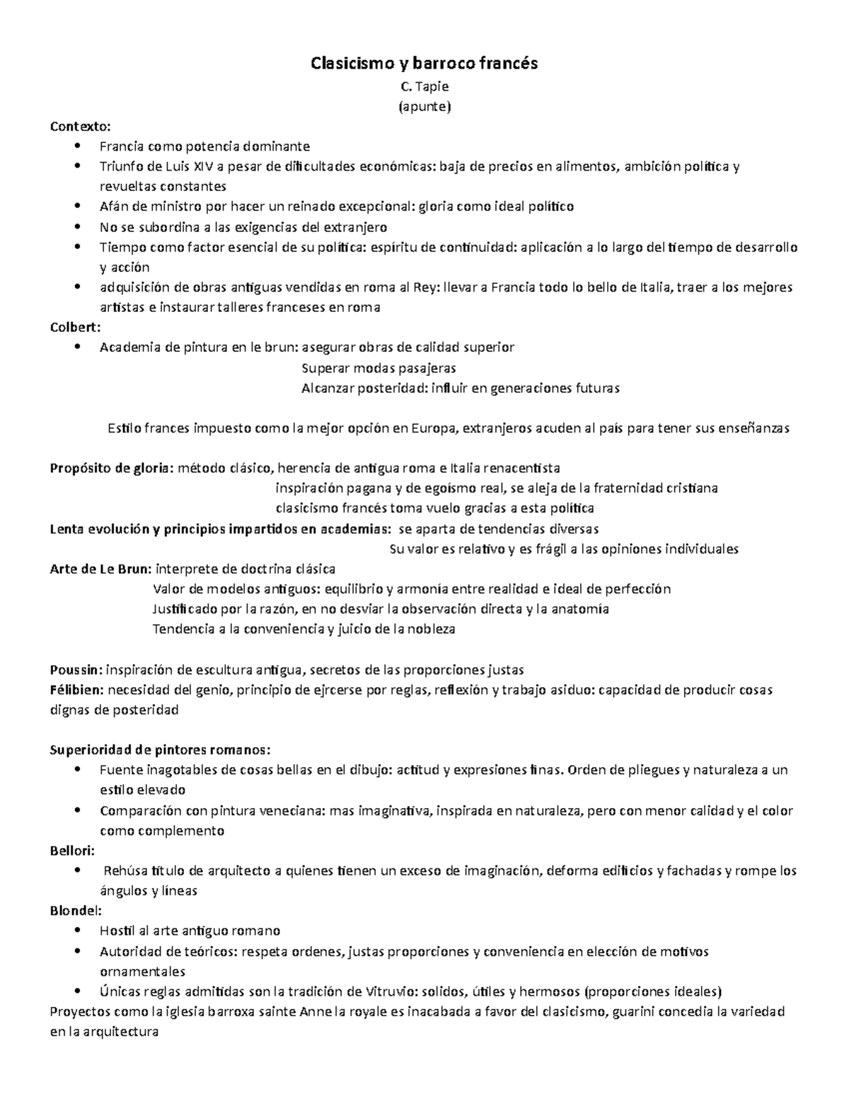 Clasicismo y barroco francés apuntes Clasicismo y barroco francés C