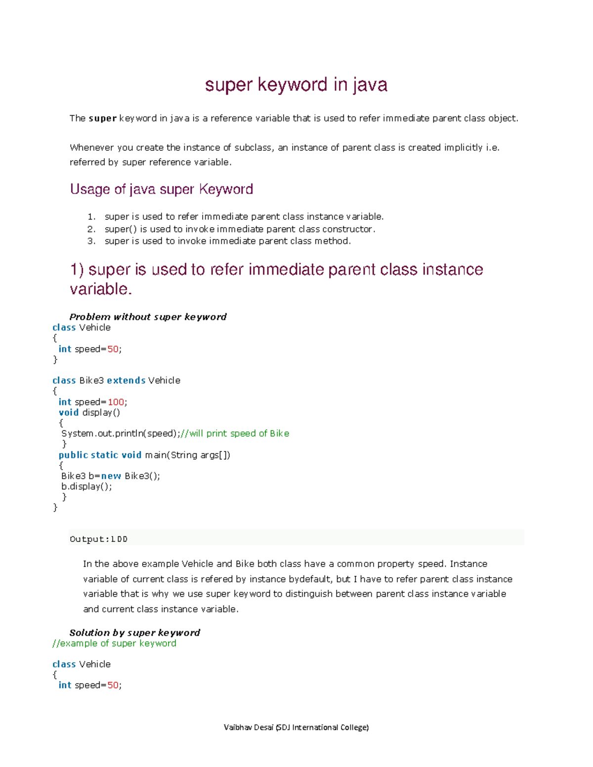 Unit 3 Java super keyword - Bachelor in Communications - VNSGU - Studocu