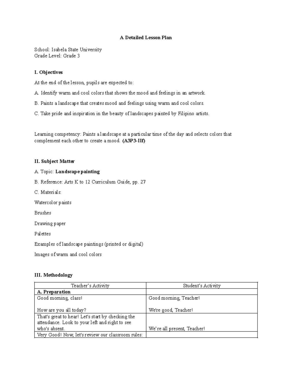 (G3) ARTS- Detailed Lesson PLAN - A Detailed Lesson Plan School ...