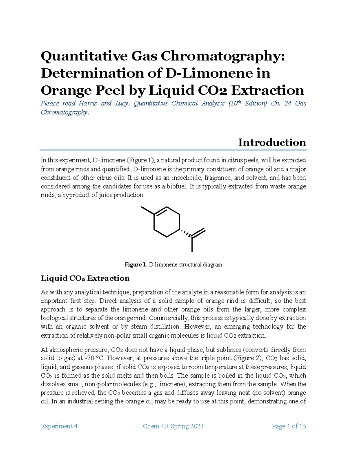 Lab 4 determination of Dlimonene in orange peels 2 Quantitative Gas