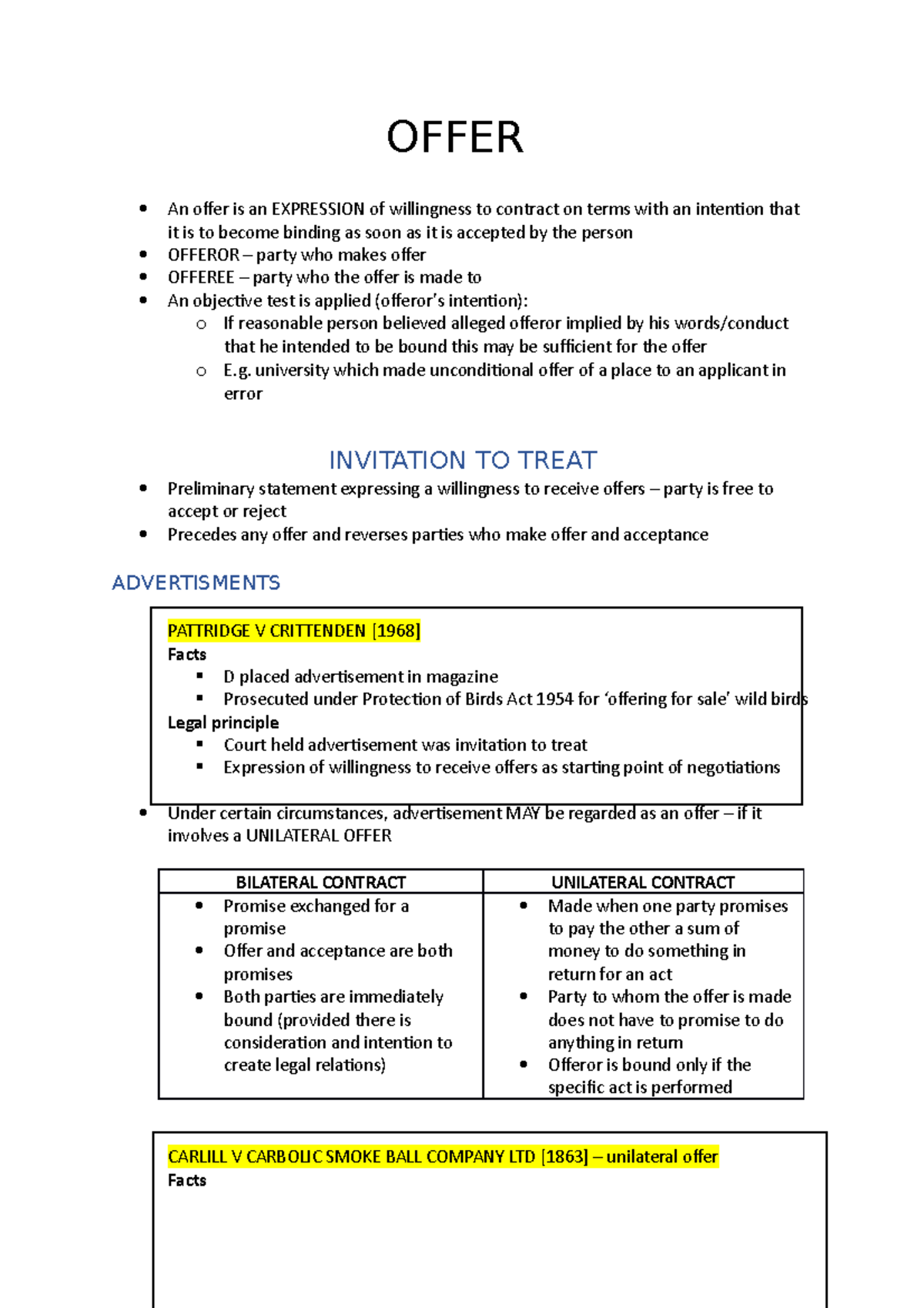 2 - offer and acceptance revision - OFFER An ofer is an EXPRESSION of ...