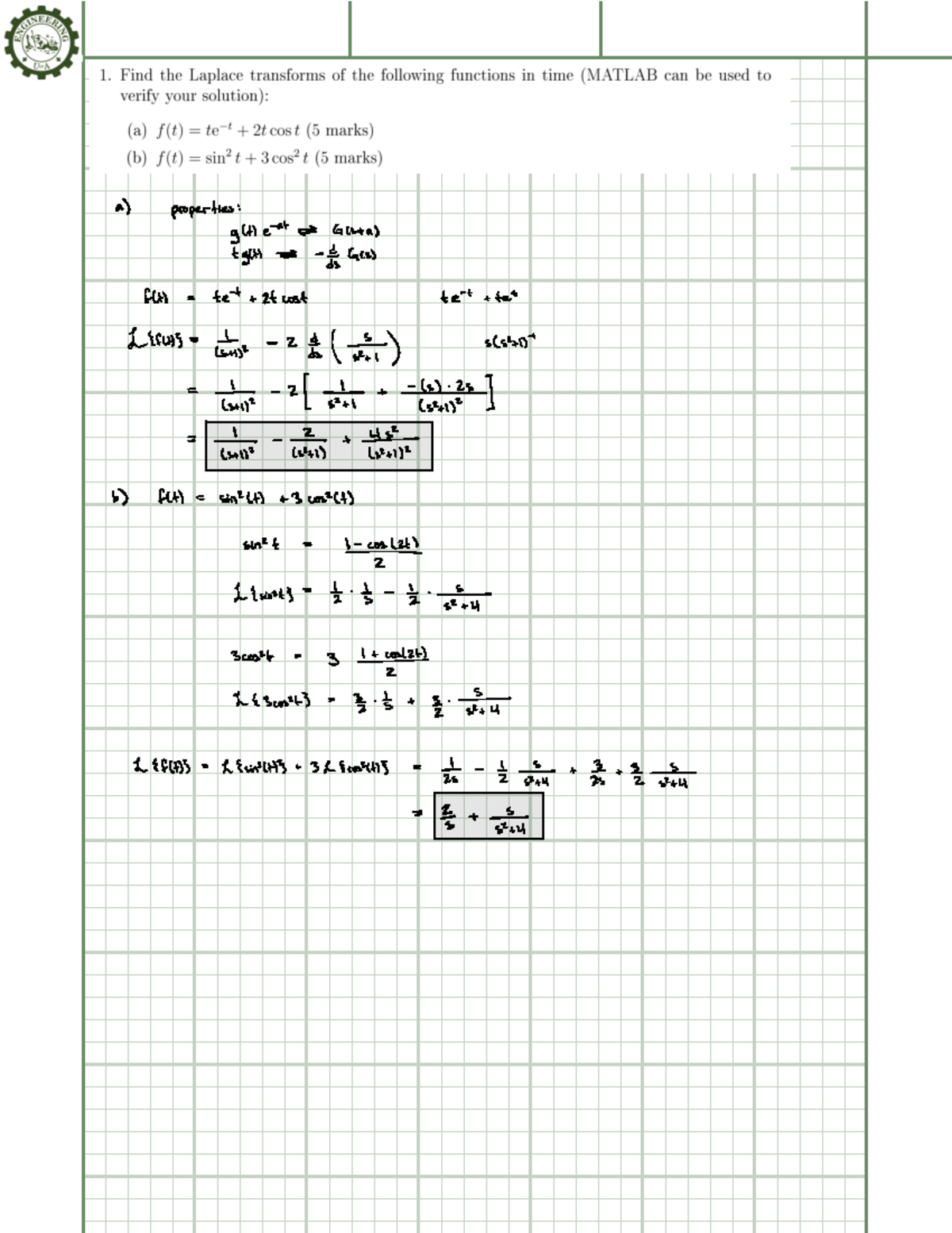 ECE 360 A1 - control systems - a) properties : glte East e SCH = Let ...