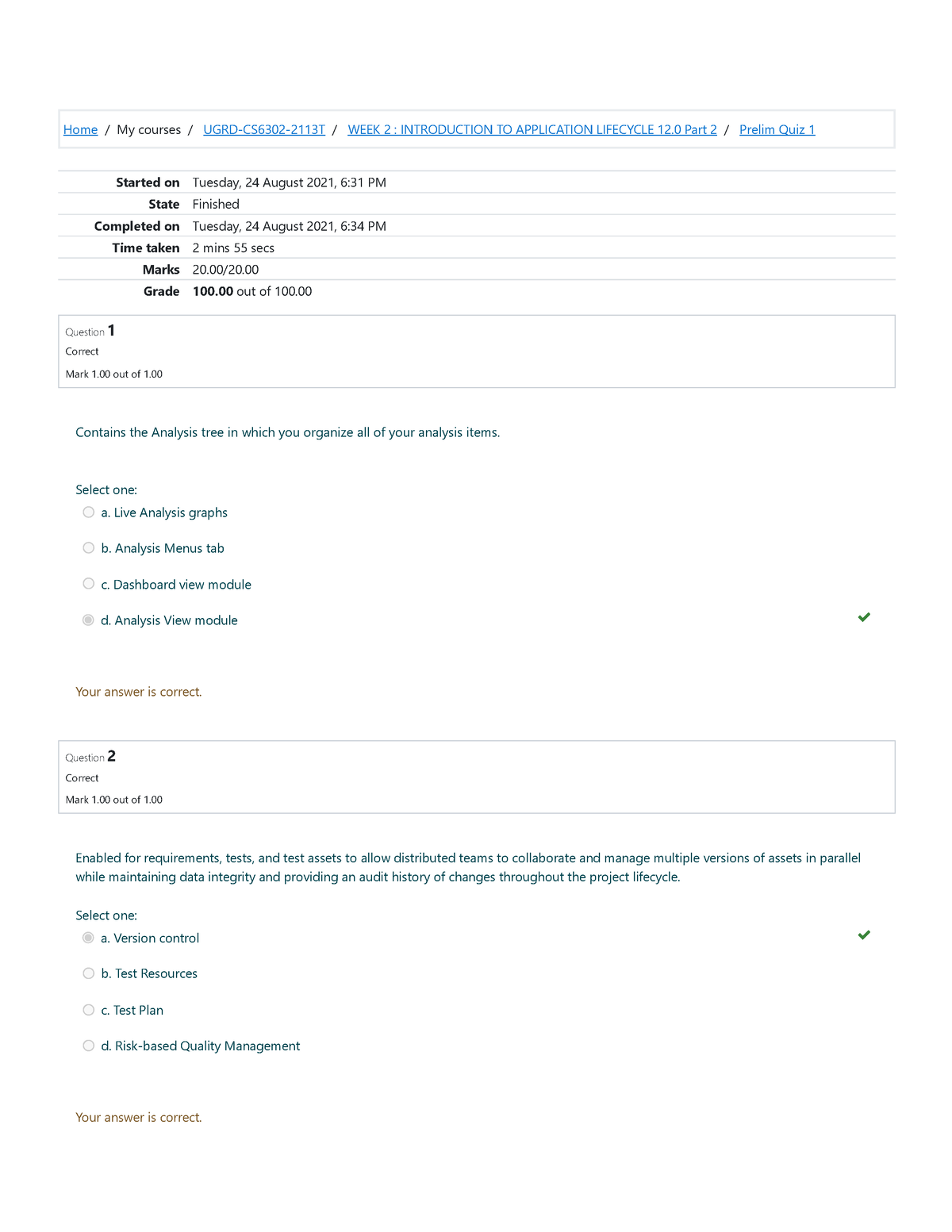 Term 3 App Lifecycle Mgmt Prelim Quiz 1 Attempt review - Home/My ...