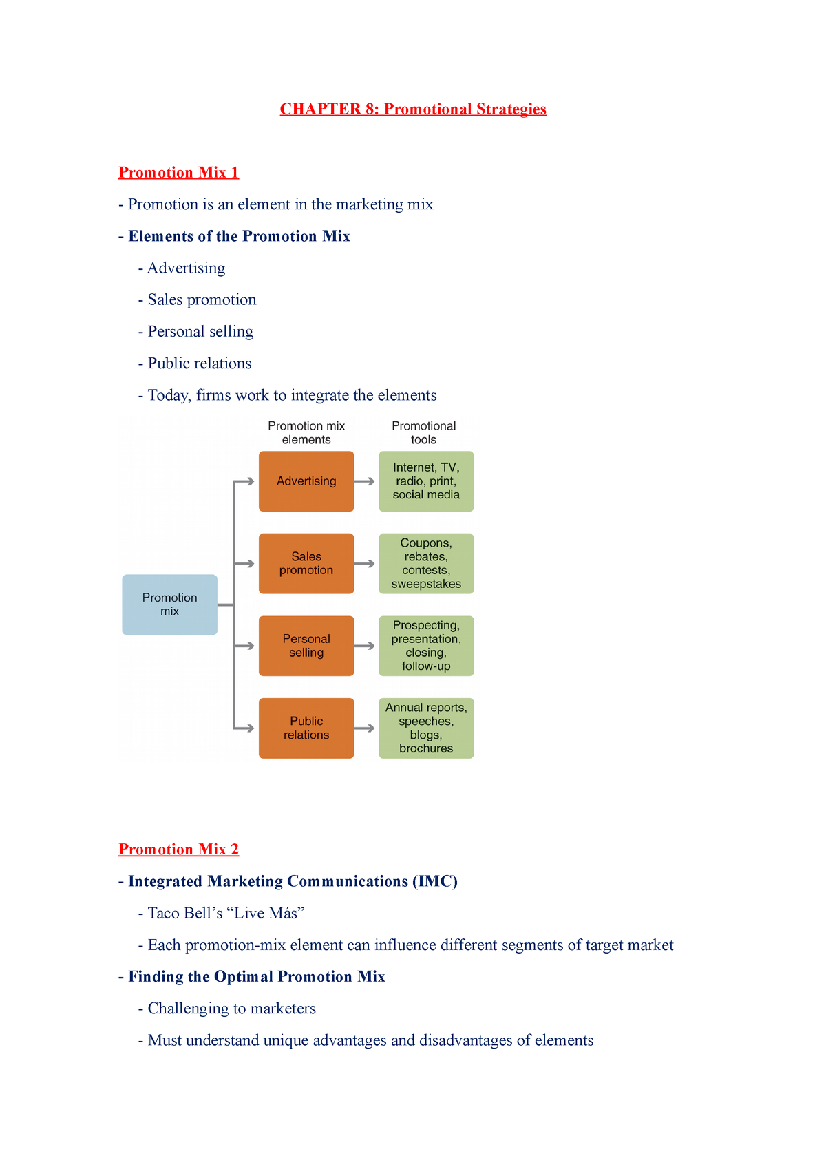 Chapter 8 - Class Lecture - CHAPTER 8: Promotional Strategies Promotion ...