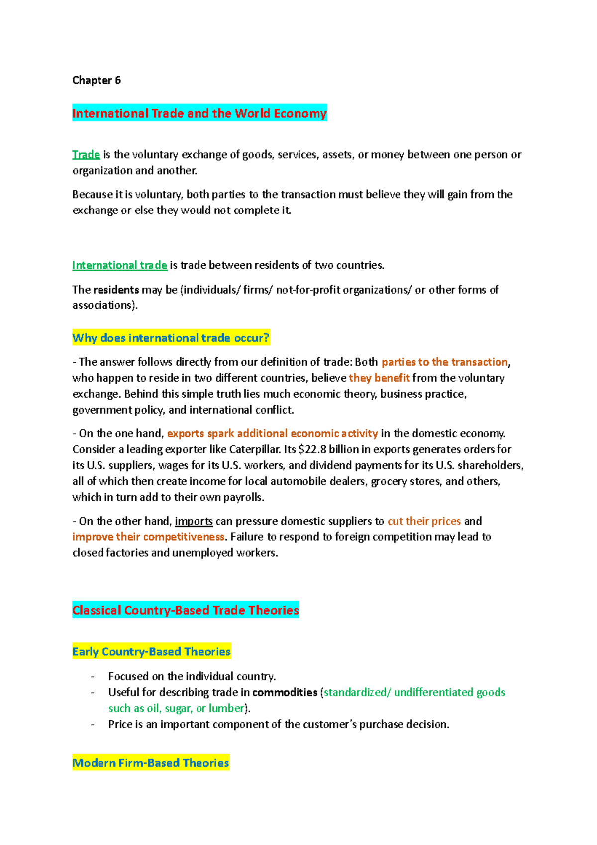 Chapter 6 Summary - Chapter 6 International Trade and the World Economy ...