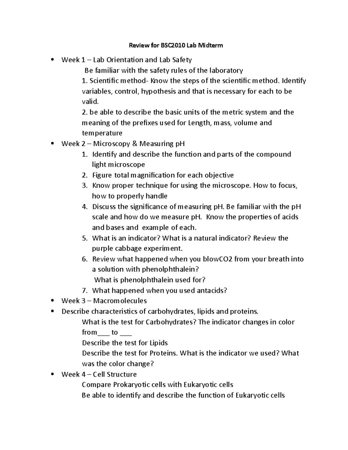 Review for 2010 Lab Midterm Practical - Review for BSC2010 Lab Midterm ...