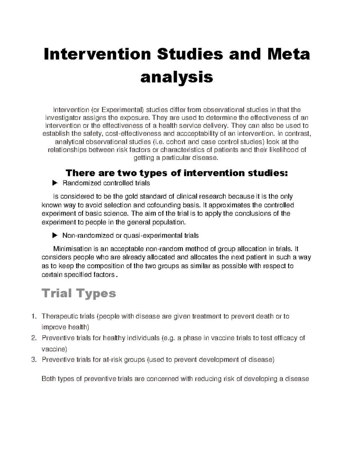 Meta analysis in methodology of research - Intervention Studies and ...