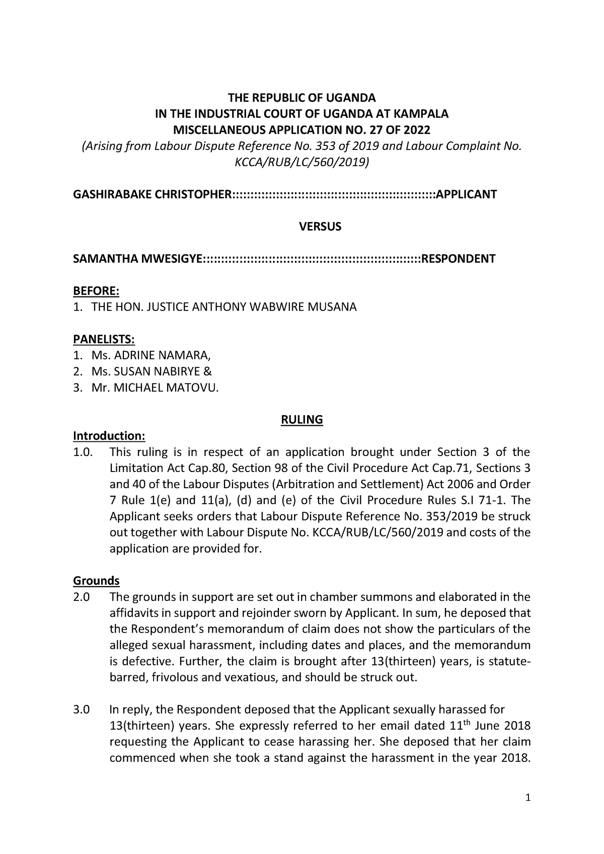 Gashirabake v Mwesigye (Miscellaneous Application No 27 of 2022) 2022 ...