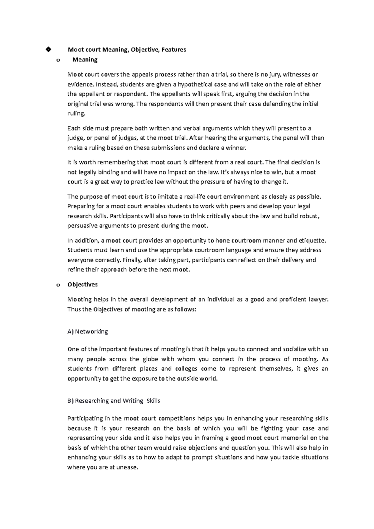 Journal useful Moot court Meaning, Objective, Features o Meaning