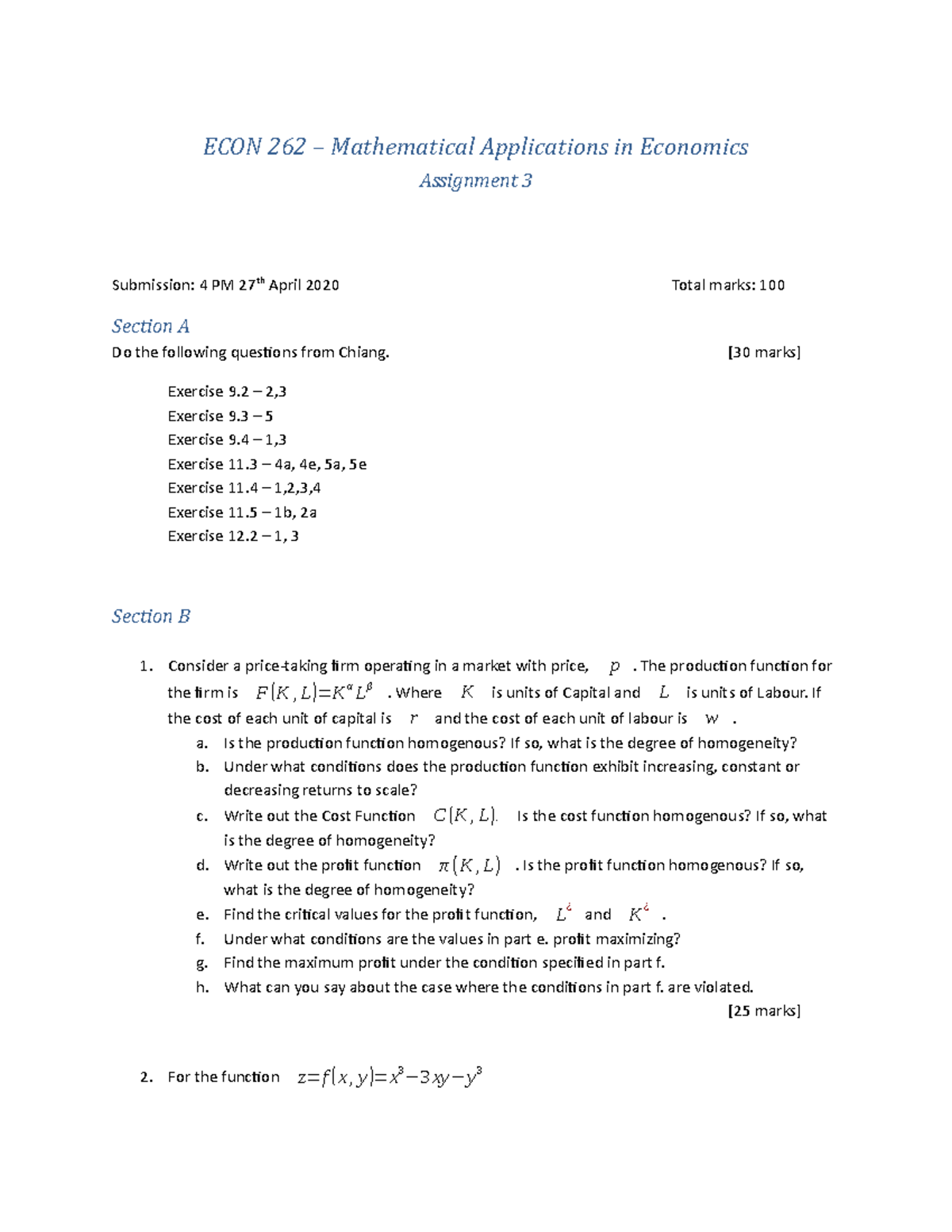 ECON262+-+Assignment+3 - ECON 262 – Mathematical Applications in ...