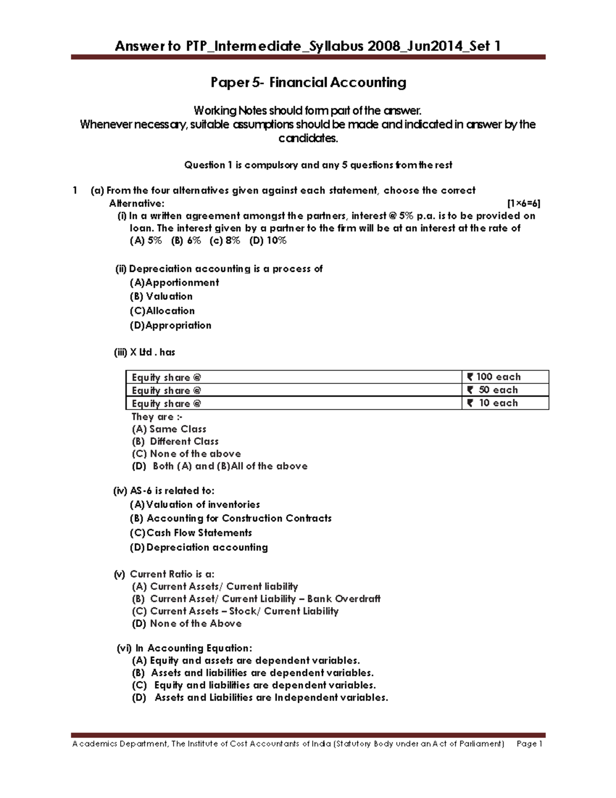 Solution 5 Accounting Paper 5 Financial Accounting Working Notes