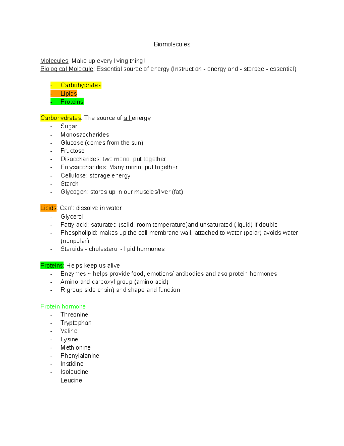 Biomolecules Biomolecules Molecules Make up every living thing