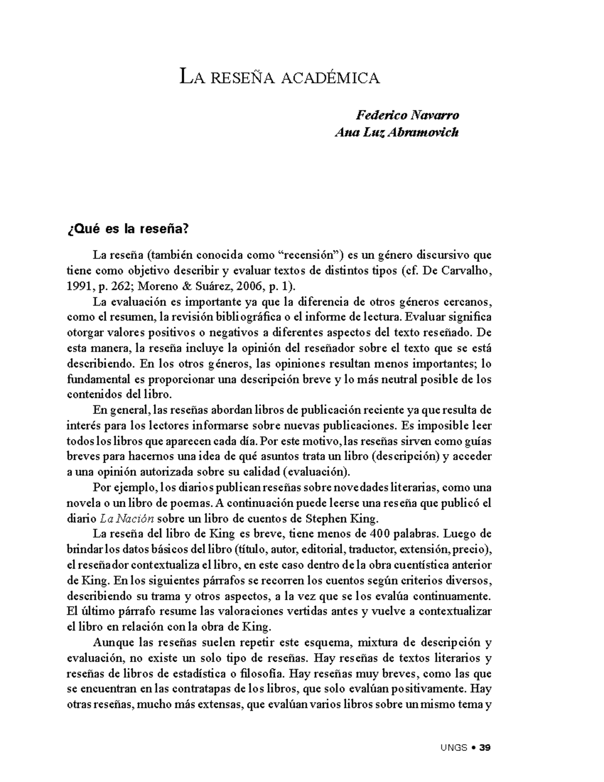 Navarro-resena - ejemplos reseña - UNGS • 39 la reseña académica ...