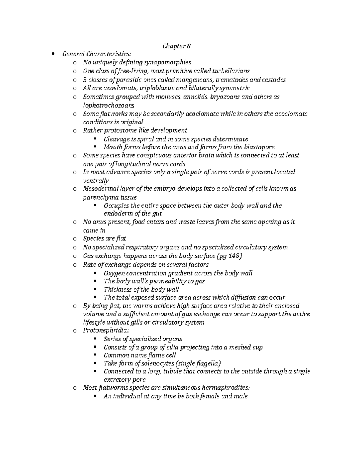 Chapter 8 - book notes - Chapter 8 General Characteristics: o No ...