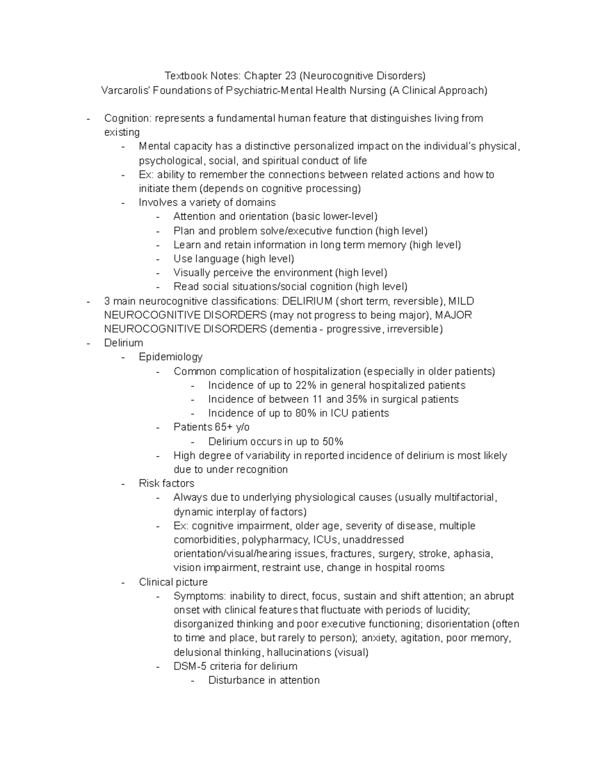 Chapter 23 (Neurocognitive Disorders) Review - Textbook Notes: Chapter ...