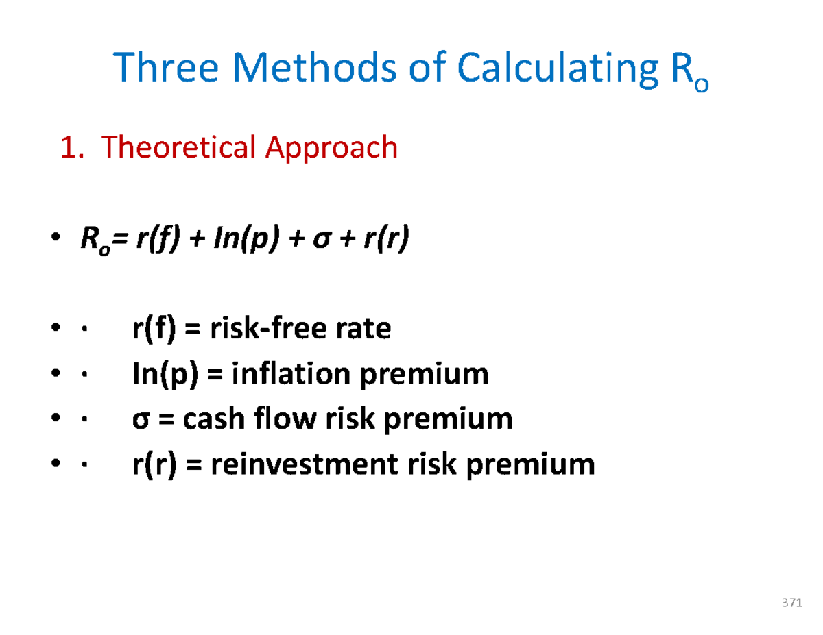 Real Estate 31 - 1. Theoretical Approach R o = r(f) + In(p) + σ + r(r ...