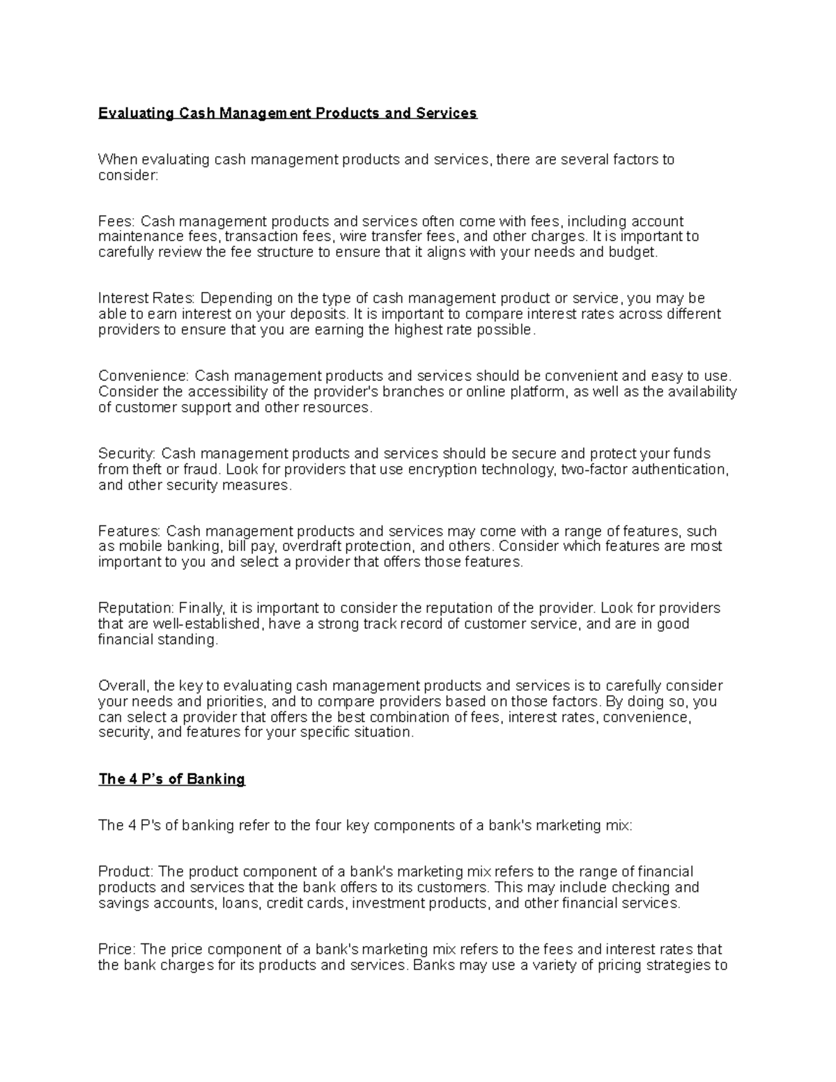 Evaluating Cash Management Products and Services It is important to