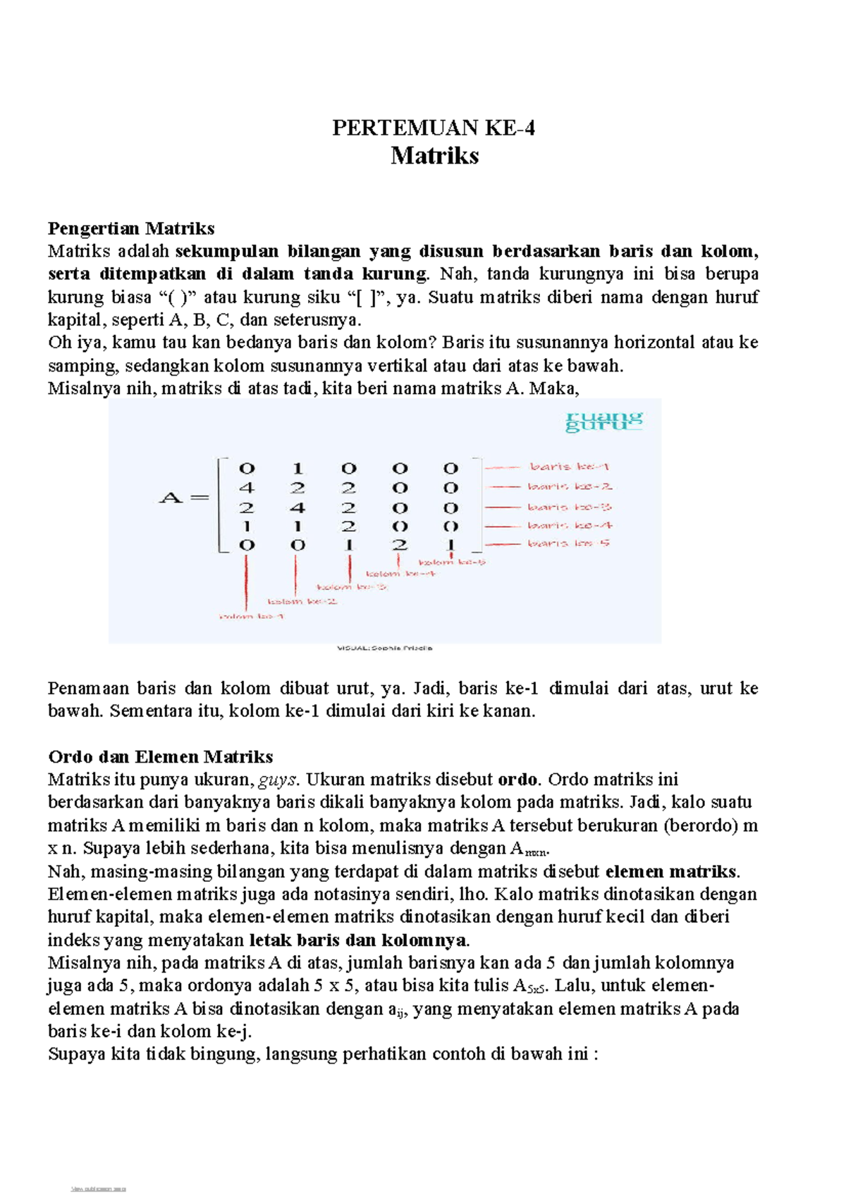 4. Matriks - PERTEMUAN KE- Matriks Pengertian Matriks Matriks Adalah ...