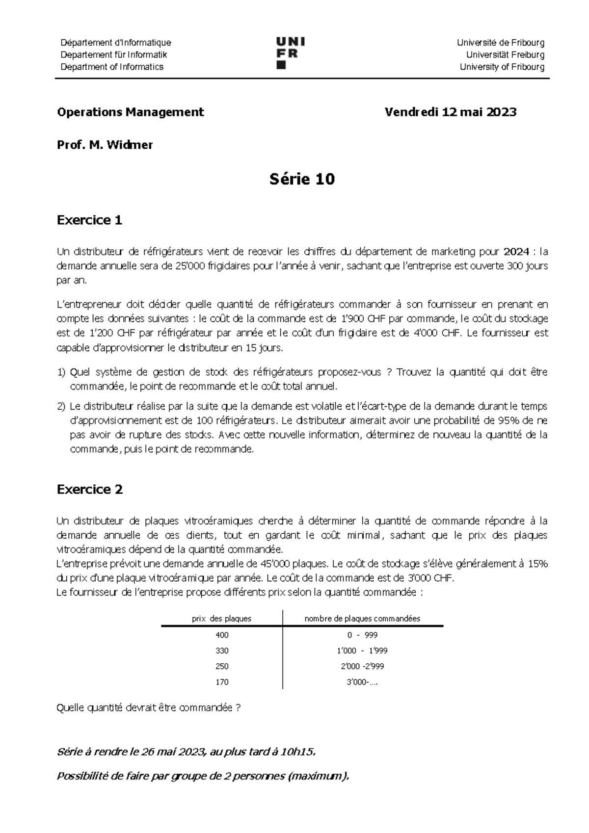 Série 10 - Département d'Informatique Departement für Informatik ...