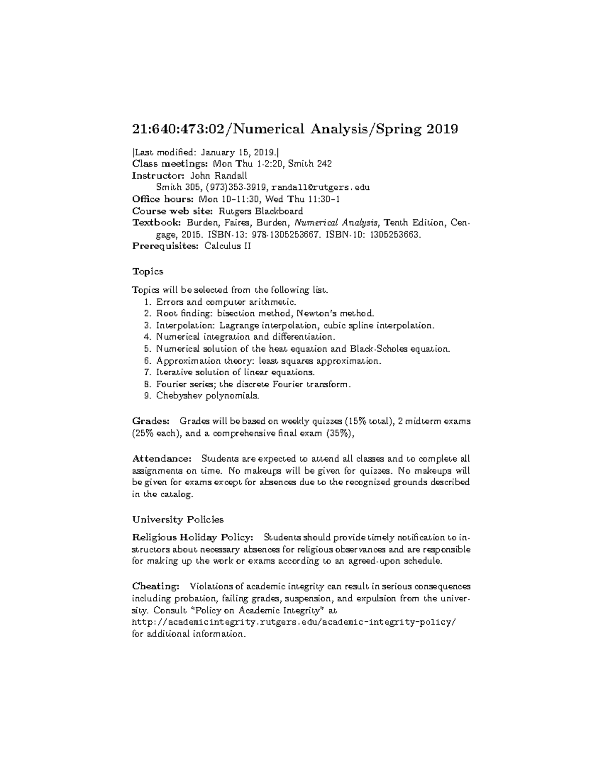 [Syllabus] Numerical Analysis - 21:640:473:02/Numerical Analysis/Spring ...