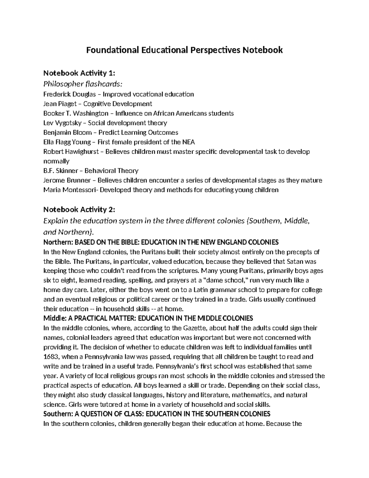 Notebook Activities - Foundational Educational Perspectives Notebook ...