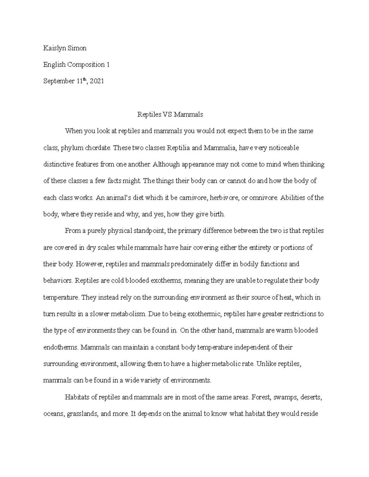 compare and contrast essay - Kaislyn Simon English Composition 1