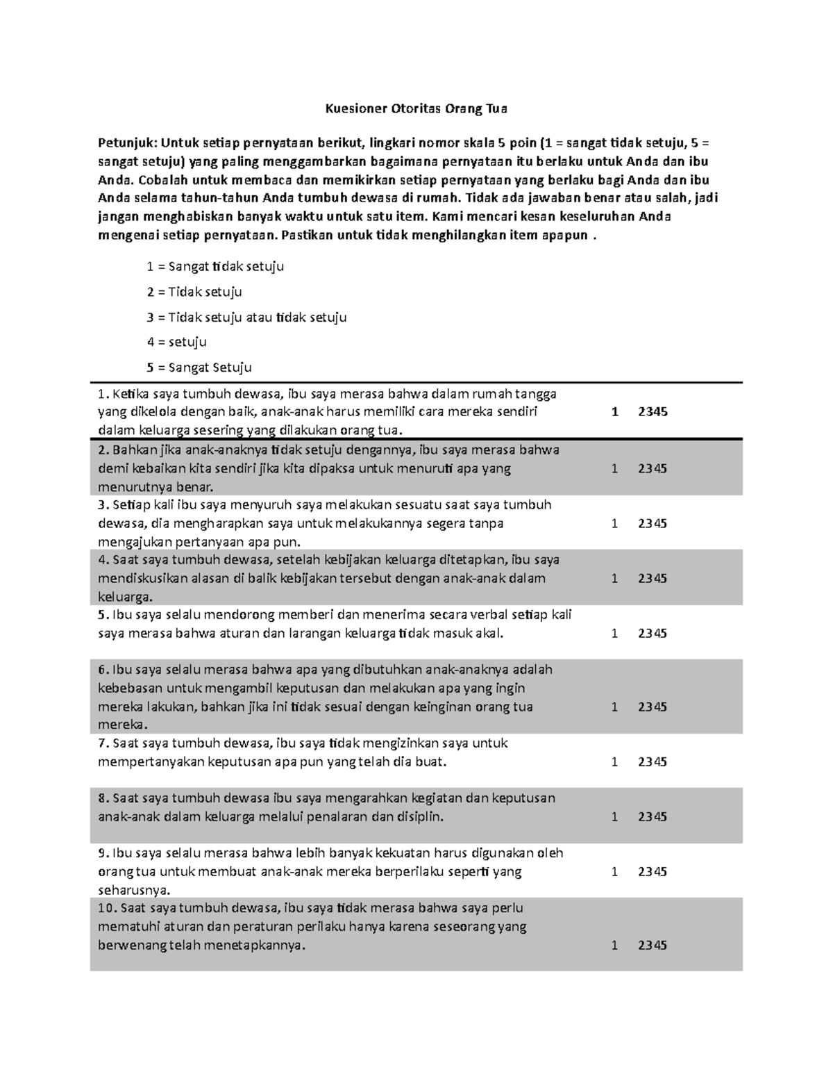 98. Parental Authority Questionnaire (John R. Buri, English ...