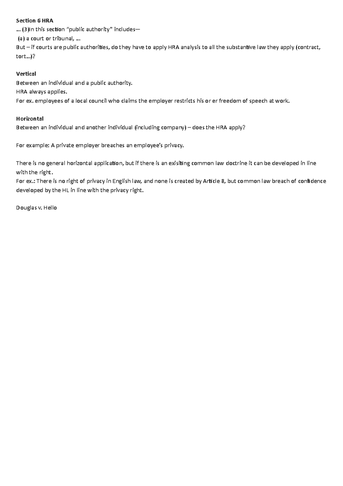 Vertical and Horizontal Application of the ECHR Section 6 HRA (3